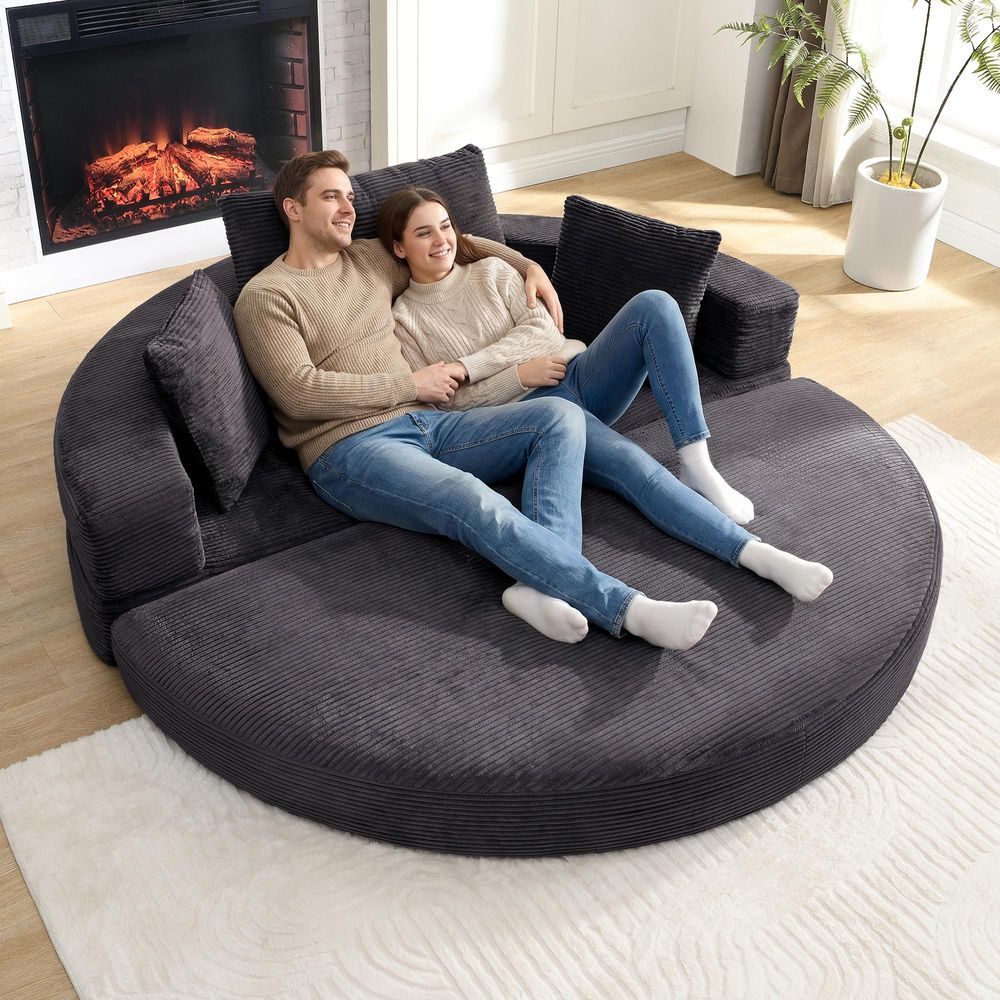 Merax Boneless Schlafsofa Polstersofa, modulares Klappsofabett mit Kissen, ovales Bodensofa aus Cordstoff, 2-in-1 Sofa Bett, Schwarz