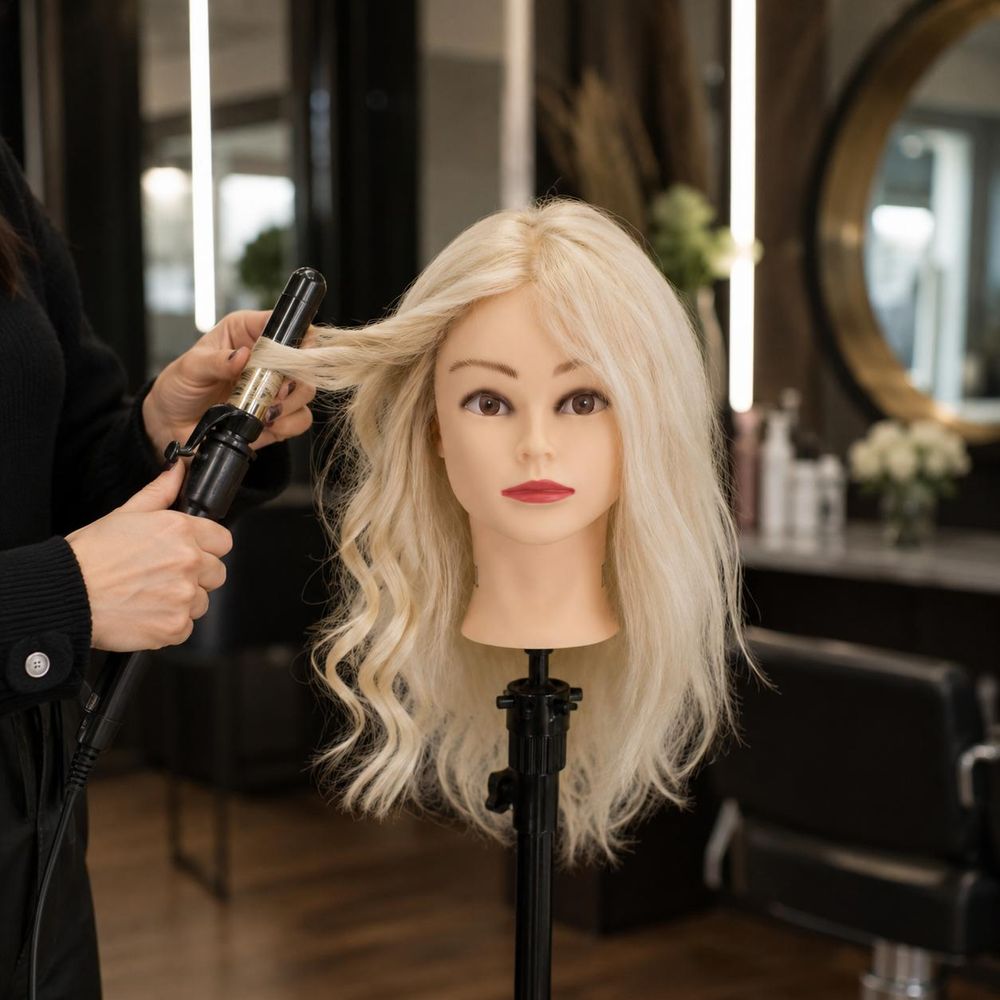 Tête d'entraînement coiffure Jessica cheveux naturels 60 cm avec trépied