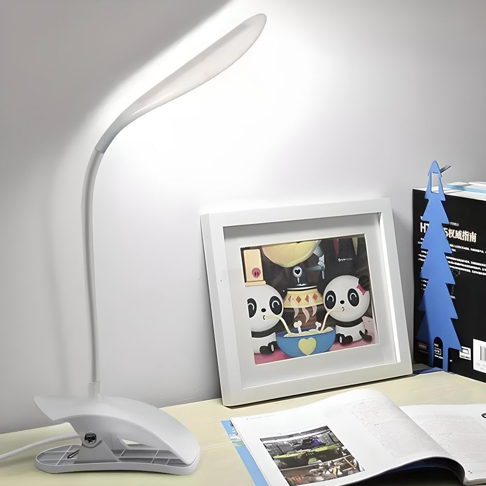 LED Leselampe mit Klemmhalterung – flexiblen Schwanenhals, dimmbar, USB-wiederaufladbar, Augenschutz, Tischlampe ideal zum Lesen & Arbeiten 3W Retoo