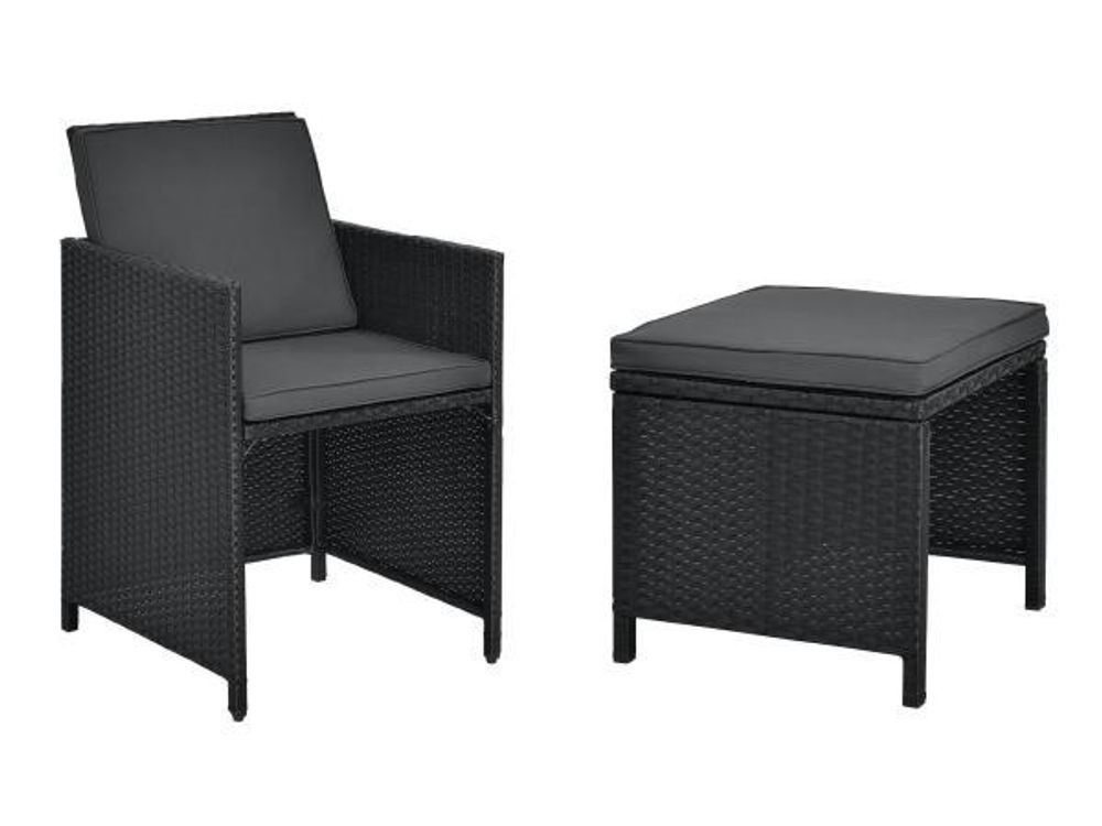 Juskys Polyrattan Sitzgruppe Baracoa XL 11-teilig wetterfest & stapelbar – Gartenmöbel Set mit 6 Stühle, 4 Hocker & Tisch für Garten & Terrasse