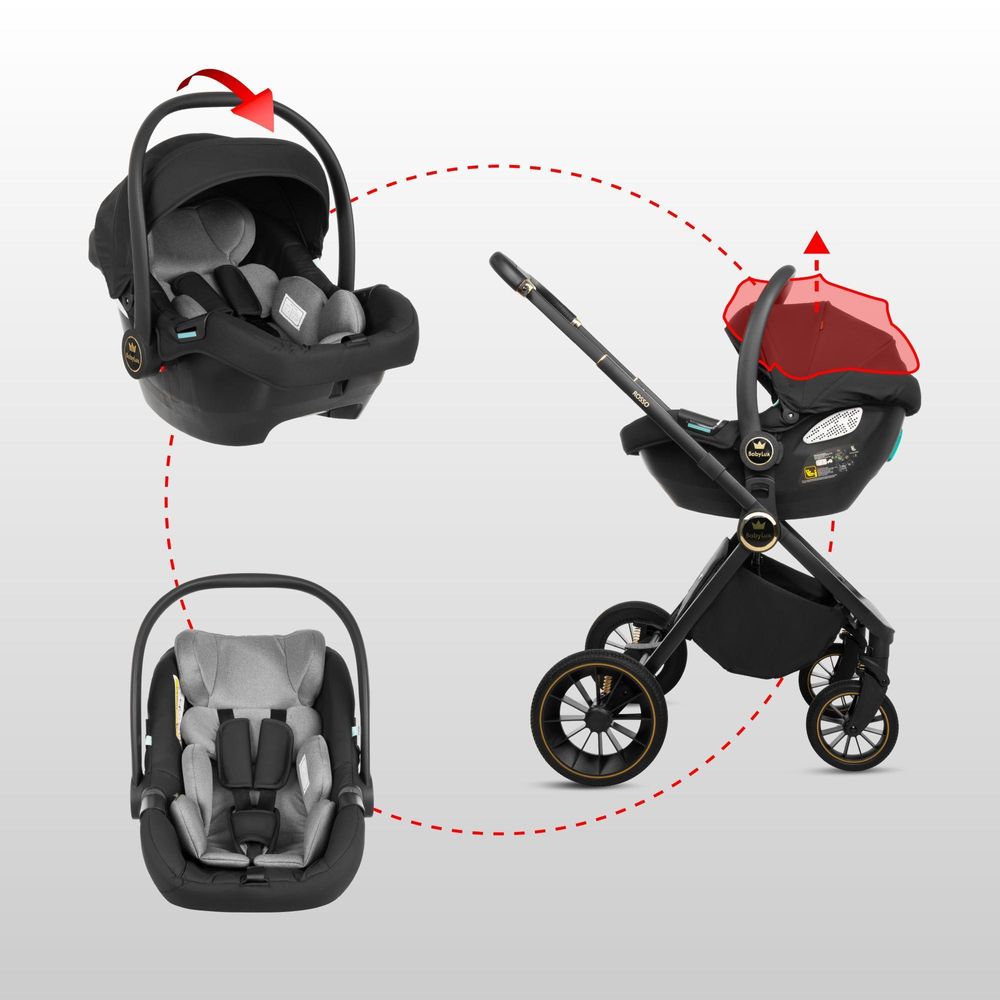 BabyLux® Poussette 3en1 Set Rosso, Beige, Pliable Léger Set De Poussettes Combinées Baignoire Pour Bébé, Buggy , Siège Auto et Plus D'accessoire
