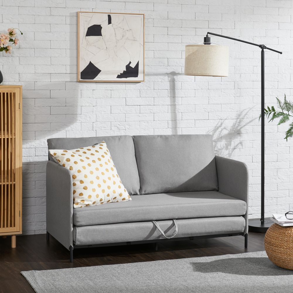 Schlafsofa ’Soini’ mit Liegefunktion 2-Sitzer gepolstert mit Kissen 78 x 125 x 67 cm Hellgrau