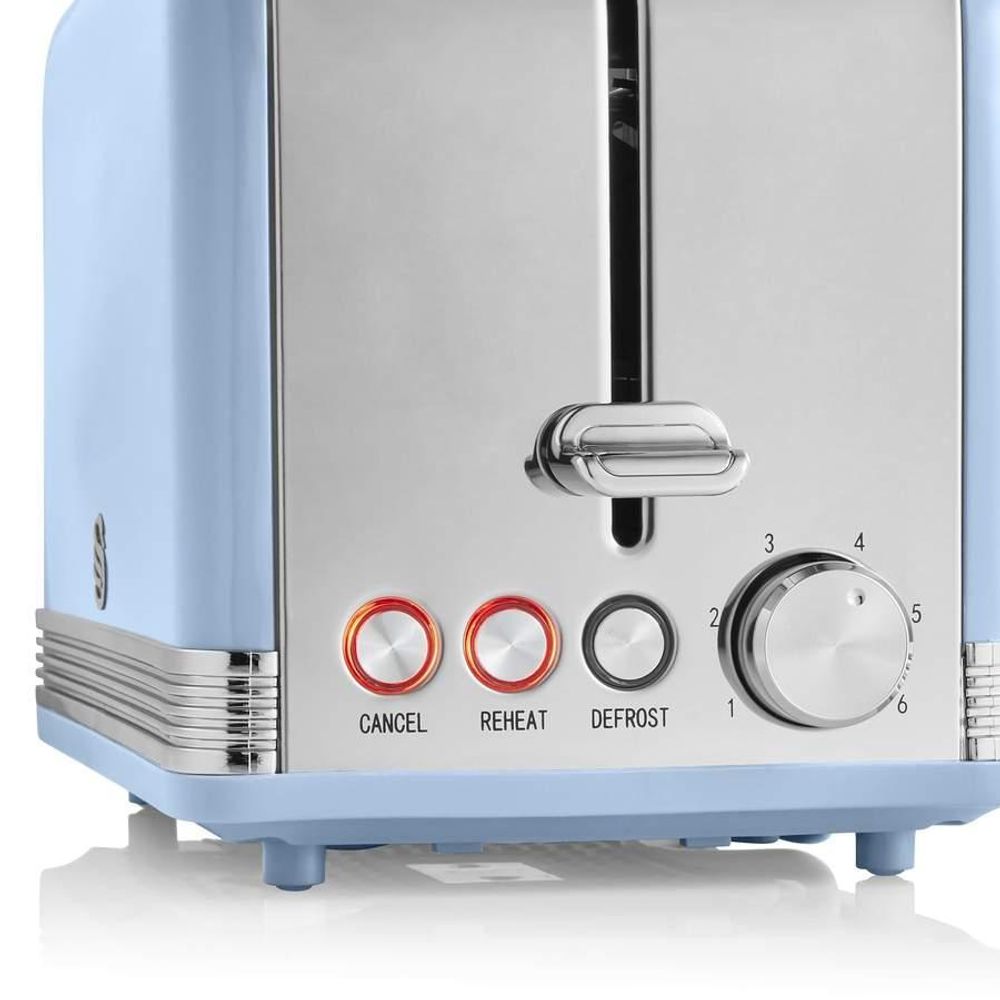 SWAN ST19010YELNEU Retro Toaster Breite Schlitze 2 Scheiben 3 Funktionen 6 Stufen Toasting, Vintage Gelb