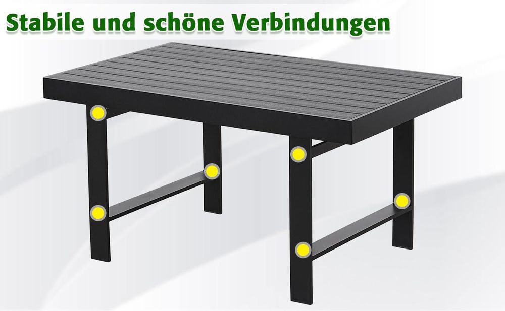 MEXO Gartenmöbel Set Aluminium 8 Personen, Modulares Gartenlounge-Set Gartensofas Ecklounge mit groß Tisch & Gartenbank, Wetterfest Outdoor-Loungesofa