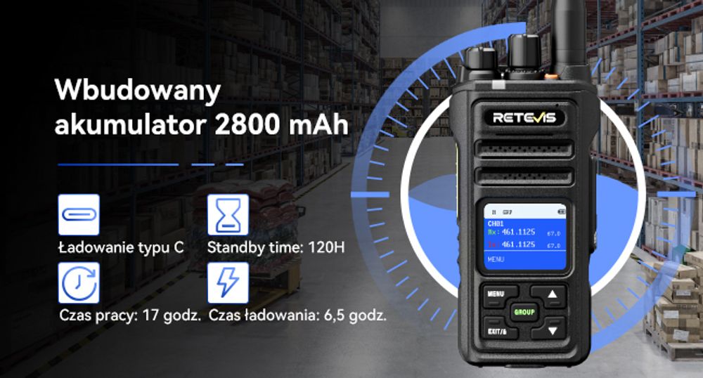 Retevis NR630S Walkie Talkie Dalekosiężne, wodoodporne radiotelefony dla dorosłych, IP67, 2800 mAh, redukcja szumów AI, LCD dla logistyki