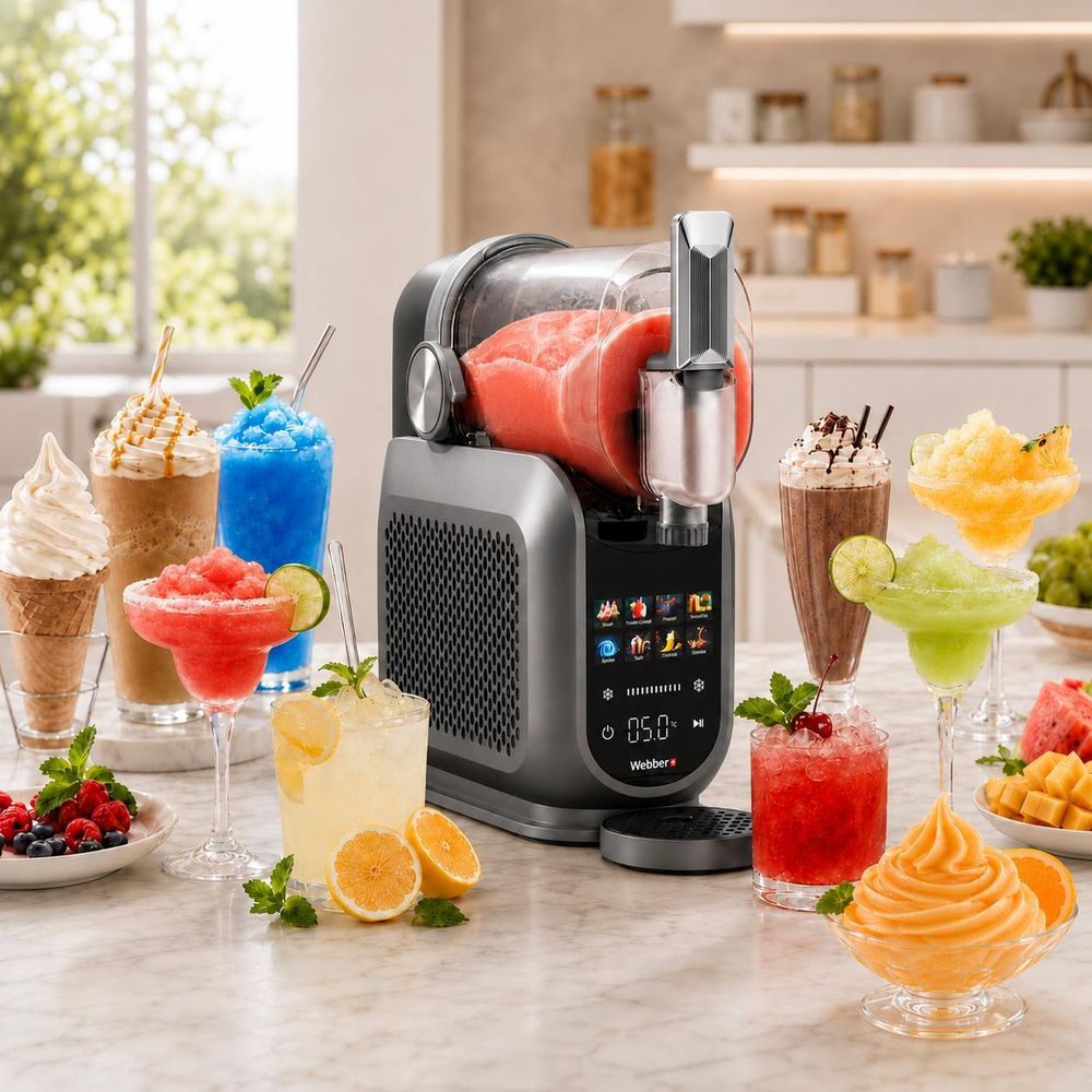 WEBBER PRO für Slush, Granita und Softeis: 1,8 Liter, 220 Watt und 8 automatische Programme.