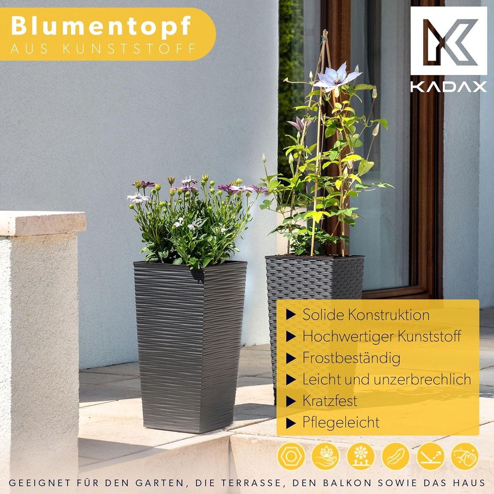 Set di vasi da fiori KADAX, vaso da fiori in plastica "Tuluza", per interni ed esterni, grafite, set di 3 XL