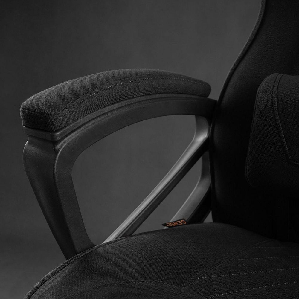 SENSE7 Knight Gaming Krzesło z tkaniny Czarne - Ergonomiczne krzesło biurowe Krzesło biurkowe Krzesło dla graczy Krzesło obrotowe Krzesło dla graczy PC 120 kg Krzesło