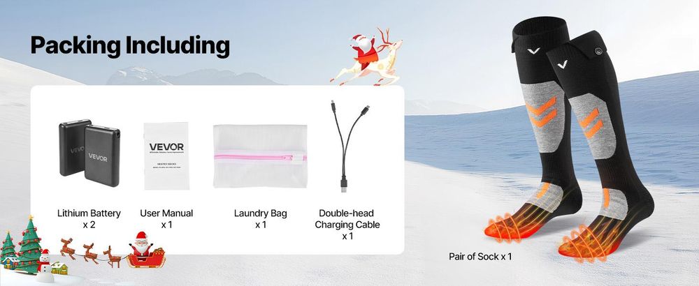VEVOR Beheizte Socken, Größe XL, 5000 mAh Akku, wiederaufladbare Heizsocken mit 4 Heizstufen & APP-Steuerung, 40–70 ° Fußwärmer für Outdoor, Skifahren, Angeln, Camping, Uni
