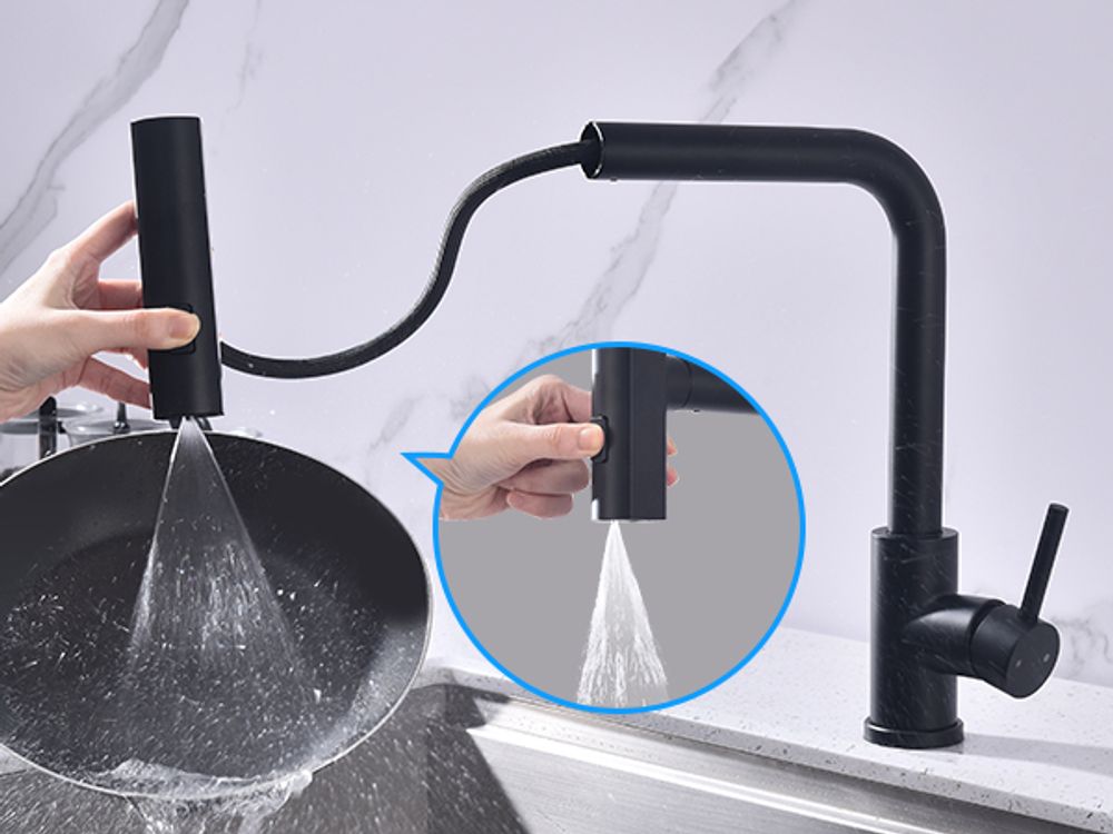 Homelody Schwarz Küchenarmatur, 360° Schwenkbarer Wasserhahn Küche Hochdruck, Ausziehbare Spültischarmatur mit Brause 3 Strahlarten, 304 Edelstahl