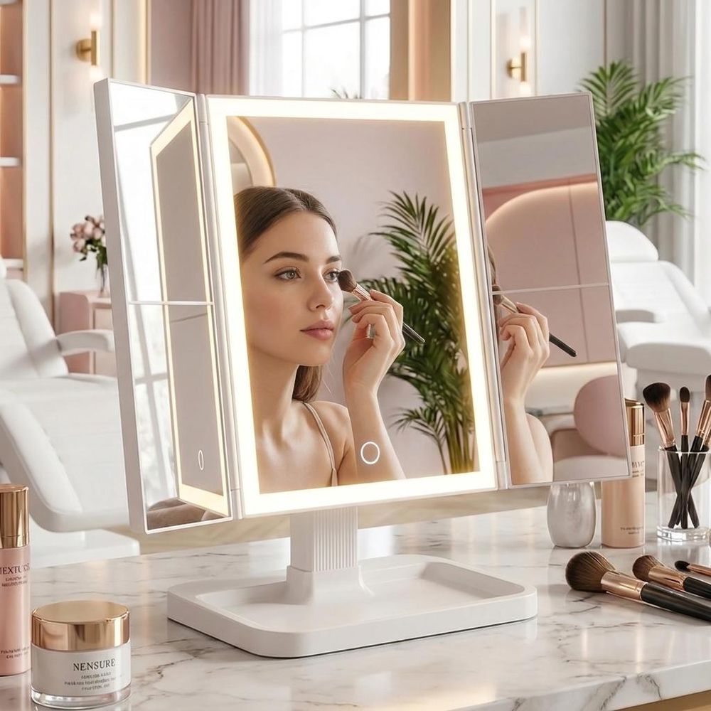 Lustro lusterko składane białe do makijażu make-up 22x17cm oświetlenie LED