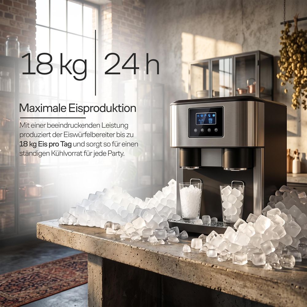 Eiswürfelmaschine 1,8L Eiswürfelbereiter Eiswürfelmaschine für Crushed und Bullet Eis Schnelle Eiswürfelmaschine Eiswürfelbereiter für 18kg/24h, Retoo