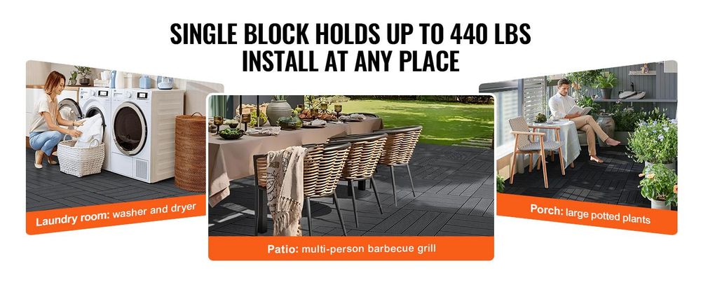 VEVOR Verbunddeckfliesen, 36er Pack, 11,6"x11,6" 36 qm Kunststoff wasserdichtes Outdoor-Bodenbelag für alle Wetterbedingungen, Terrassenbodenbelag für Veranda, Poolseite, Balkon, Garten, Dunkelbraun, Dunkelgrau-PP-10 Stück