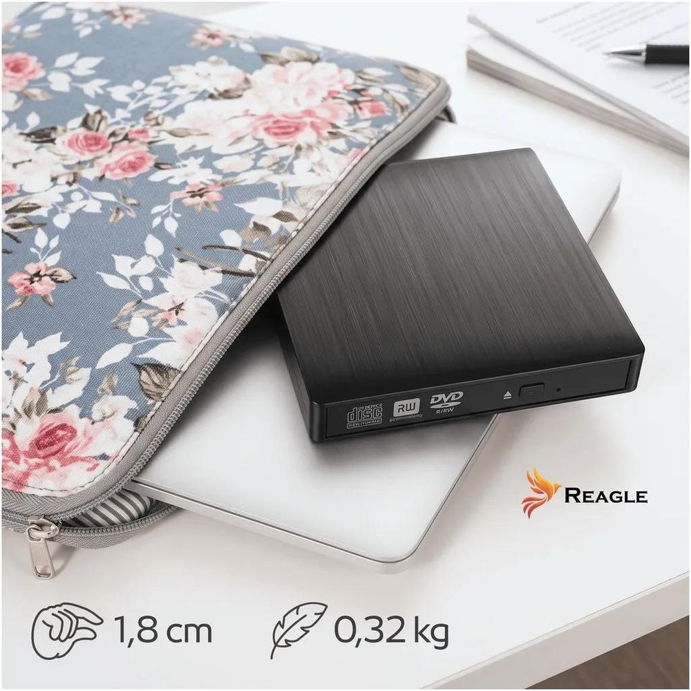 Reagle RCD4 schlankes mobiles externes CD DVD Laufwerk für Laptop und Computer