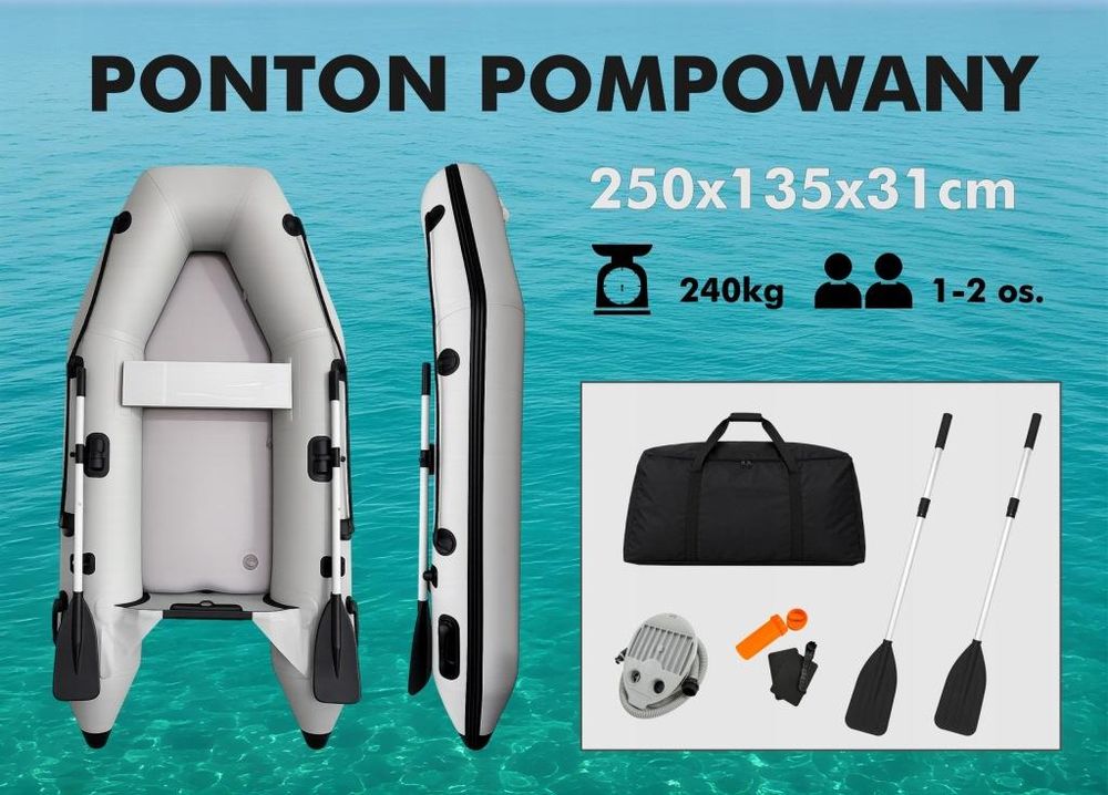 Ponton dmuchany 2-osobowy 250 x 135 cm zestaw z wiosłami i pompką Platan Sofa
