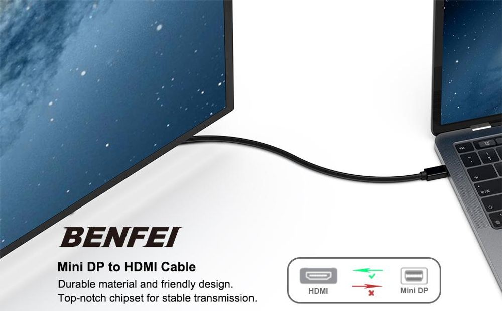 BENFEI Kabeladapter Mini DisplayPort auf HDMI Kabel 1.8m 4K 30Hz