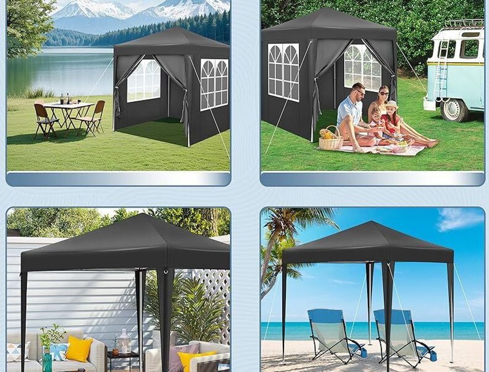 WOLTU Pavillon 2x2 m, mit 4 Seitenwänden, Partyzelt wasserabweisend UV-Schutz 50+, Anthrazit, Anthrazit