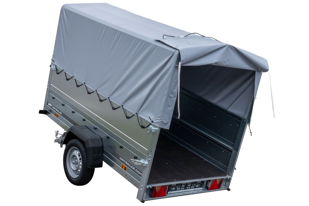 PKW-Anhänger 230x125 UNITRAILER GARDEN 230 KIPP mit Zusatzbordwändenund grauer Hochplane 80 cm