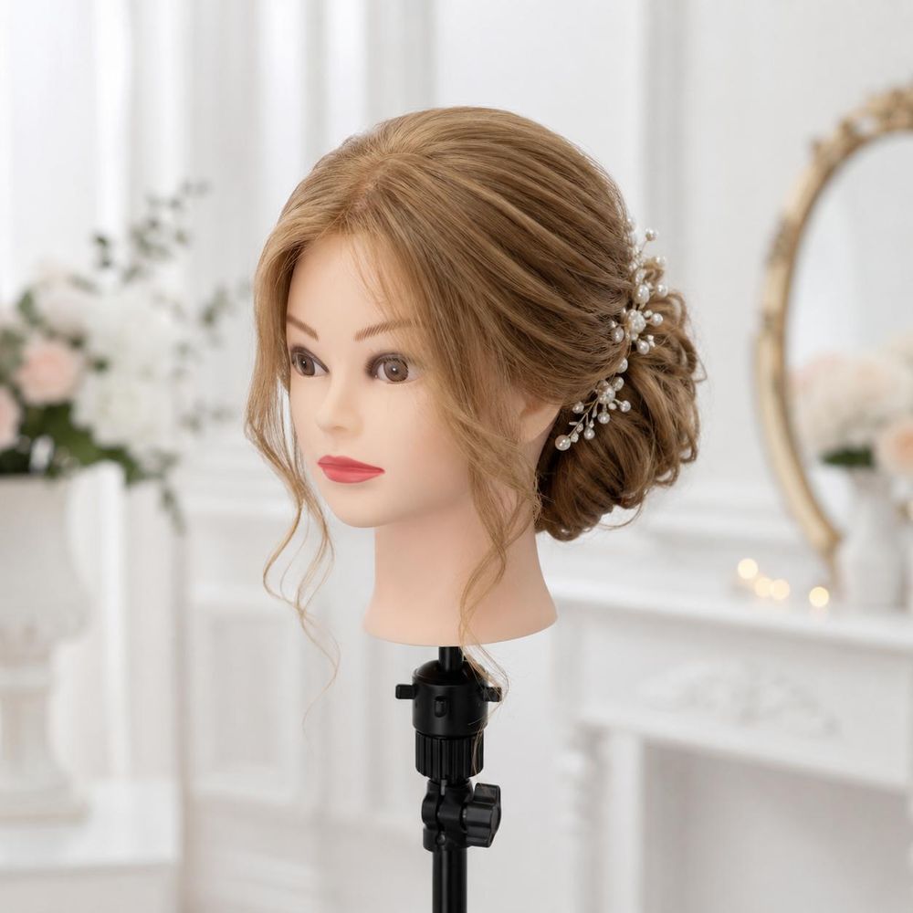 Tête à coiffer Jessica cheveux naturels 60 cm professionnelle avec trépied