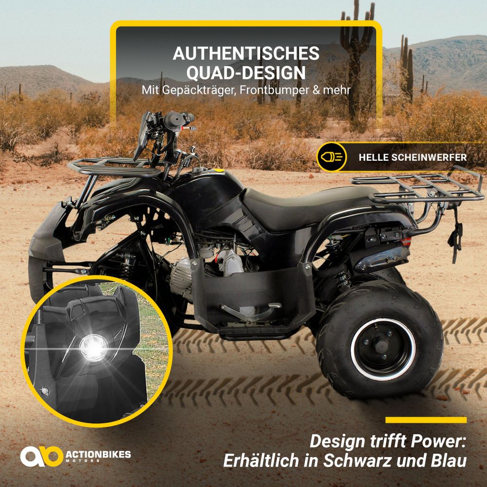Jugendquad S-8 Farmer Benzin Quad | Midiquad - Miniquad - Pocket Bike - Pocketquad - Automatik - Not-Aus-Leine - Alarmanlage - Offroad Quad (Schwarz)