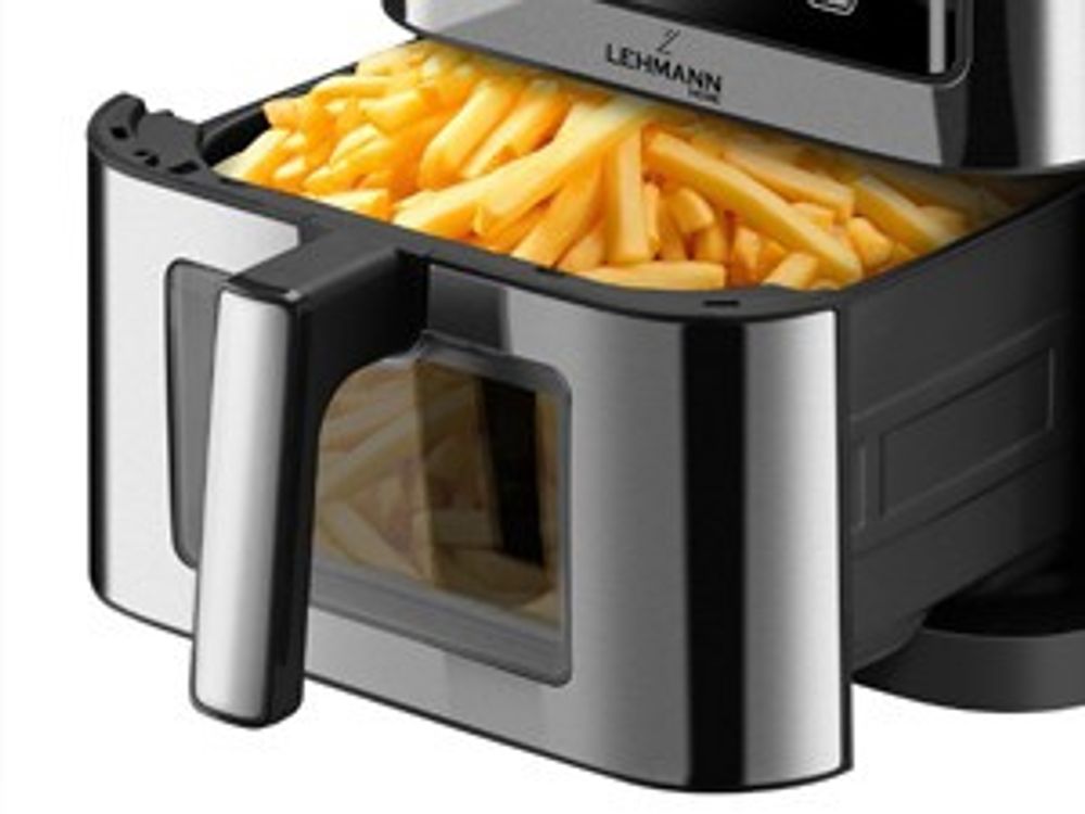 Lehmann XXL Heißluftfritteuse 8L mit Sichtfenster, 1800 W Airfryer mit 10 Programmen und Temperaturregelung, Timer, gesunde Lebensmittel ohne Öl