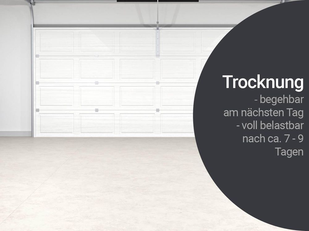 Trocknung – begehbar am nächsten Tag, voll belastbar nach 7–9 Tagen