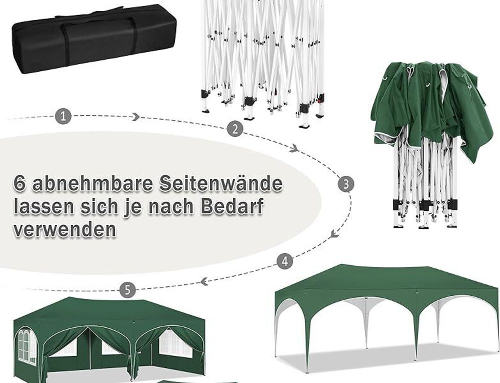 WOLTU Pavillon, mit Seitenwänden, wasserabweisend UV-Schutz, grün