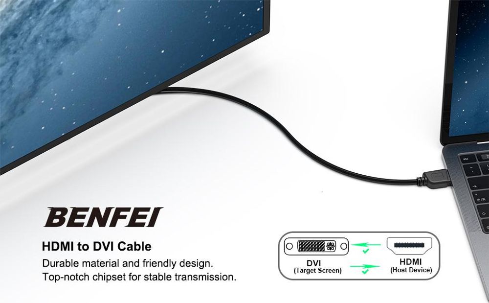 BENFEI Kabeladapter HDMI auf DVI Adapter Kabel Bidirektional 1080p
