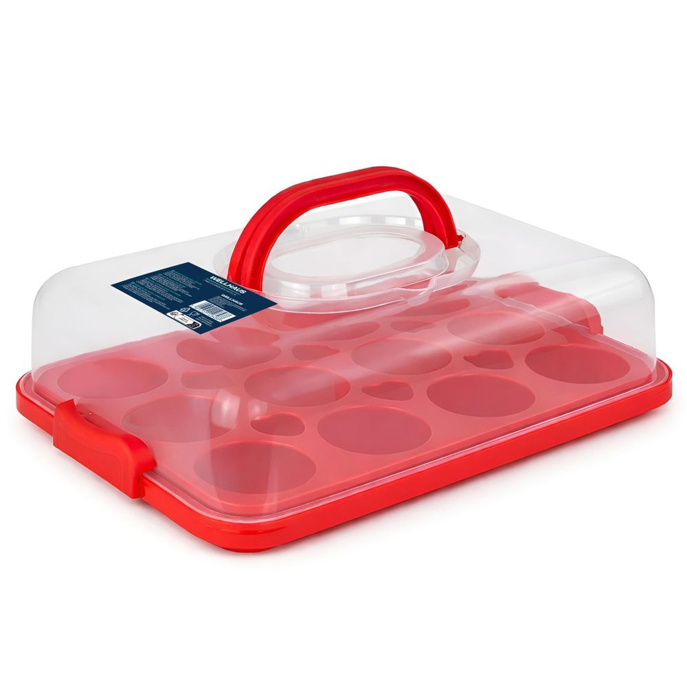 WELLHAUS Kuchenbehälte Rot 31x10cm – Transportbox mit Deckel