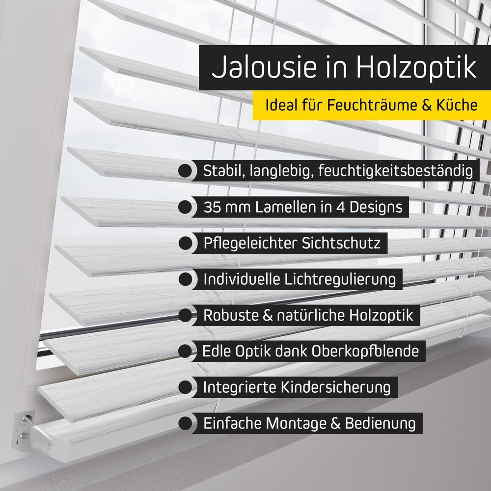 KAYA Jalousie in Holzoptik 35 mm, 140 x 175 cm, holzdunkel strukturiert feuchtigkeitsbeständig, kindersicher & langlebig Victoria M.