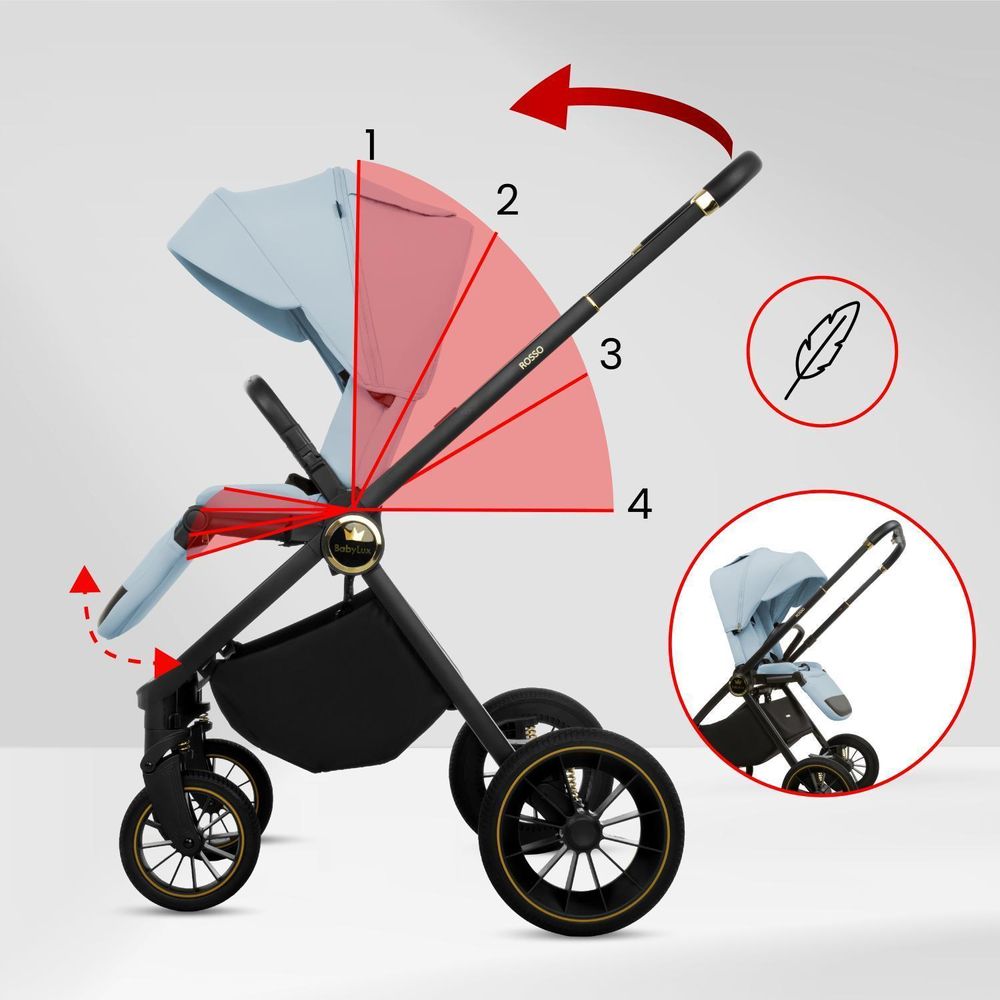 BabyLux® Kinderwagen 3in1 Set ROSSO, Beige Faltbar Leicht Kombikinderwagen Set incl. Babywanne, Buggy Sportsitz, Babyschale i-Size, Wickeltasche