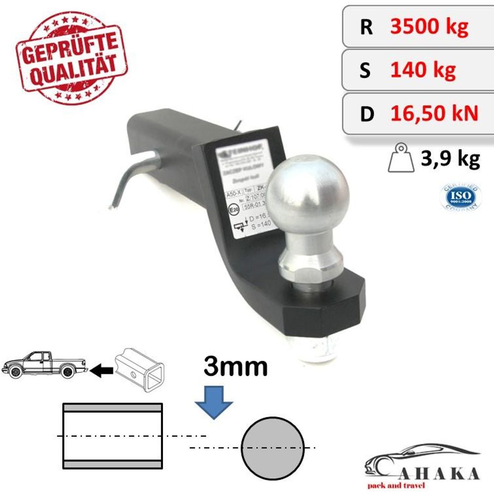 Anhängerkupplung AHK USA-Fahrzeuge Adapter ISO 50 Anhängevorrichtung | - 3 mm