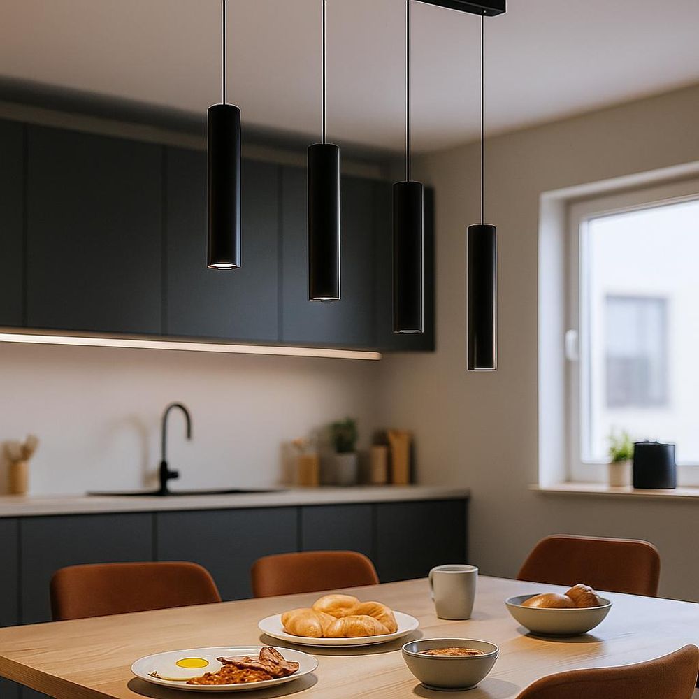 MasterLED Pendelleuchte Keon 4-flammig GU10 Schwarz – Moderne Hängelampe länglich für Esstisch, Küche & Wohnzimmer
