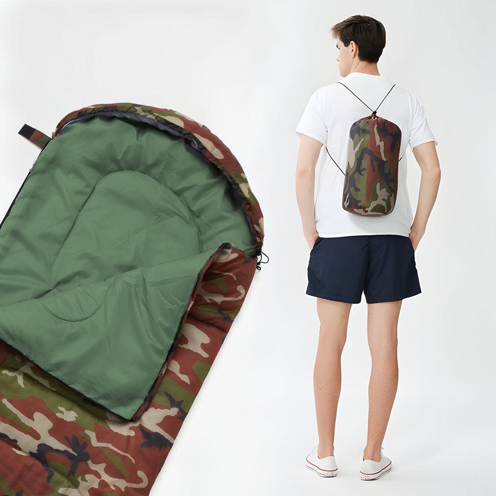 Schlafsack für Camping Outdoor Deckenschlafsack Sommer Wasserdicht Ultraleicht Kleines Packmaß Tragetasche 210x75cm Cammo Retoo