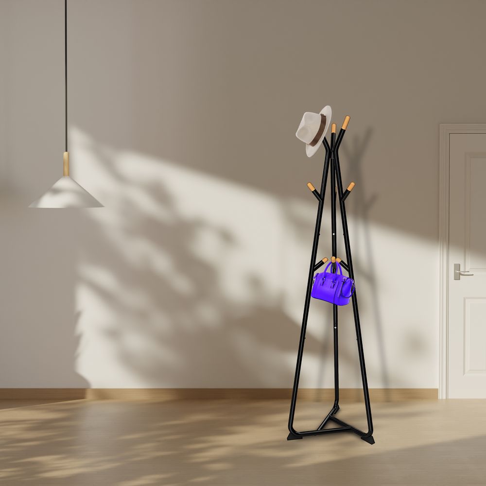 Kleiderständer 9 Haken 172 cm Metall Kleiderstange Garderobenständer Ablage Modern Design Garderobe Schwarz Retoo