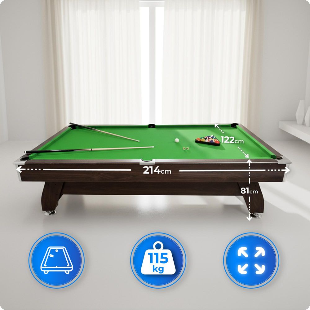 Billardtisch - THUNDER - BOLD-BROWN-7FT - 7 FT mit Ballrücklaufsystem, 18 mm MDF, inkl. Zubehör für Freizeit und Training