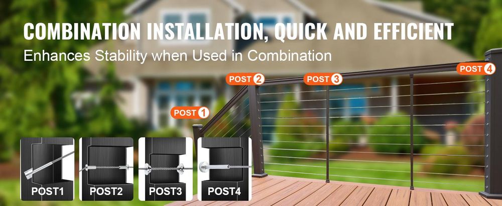 VEVOR 101 Pack T316 Edelstahl Schutzschläuche für 3,2 mm Drahtseil Kabelgeländer, DIY Balustrade T316 Marinequalität, inklusive einem en Bohrer, Schwarz, Silber, 121 Stück