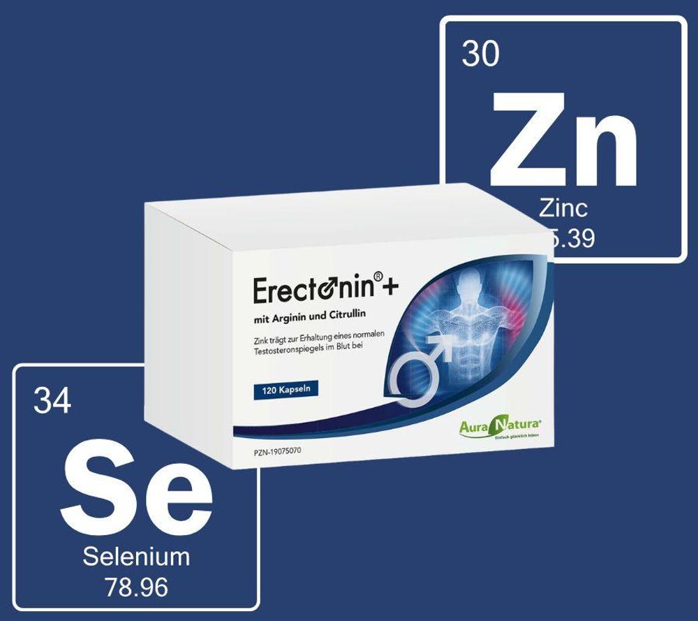 Aura Natura Erectonin Plus | L-Arginin Kapseln mit L-Citrullin, Zink & Selen | 7-fach Formel für Männer | je Tagesdosis 6933 mg | 120 Kapseln