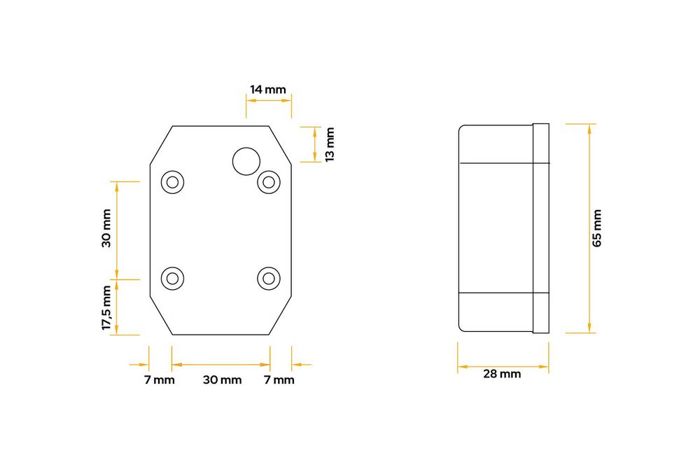 ASPÖCK Umrissleuchte FLEXIPOINT I mit Halter Winkel 100 mm 12 V auf 24 V umrüstbar 44 x 65 x 28 mm Reflektor E9 für Anhänger
