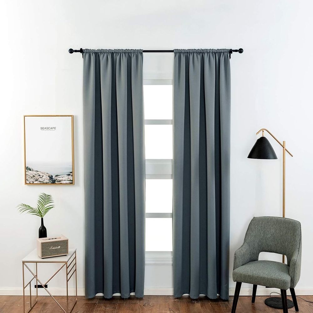 WOLTU 2er Set Gardine blickdicht 250 g/m² mit Kräuselband : Schiefer Grau 135x245 cm Farbe: Schiefer Grau Größe: 135x245 cm