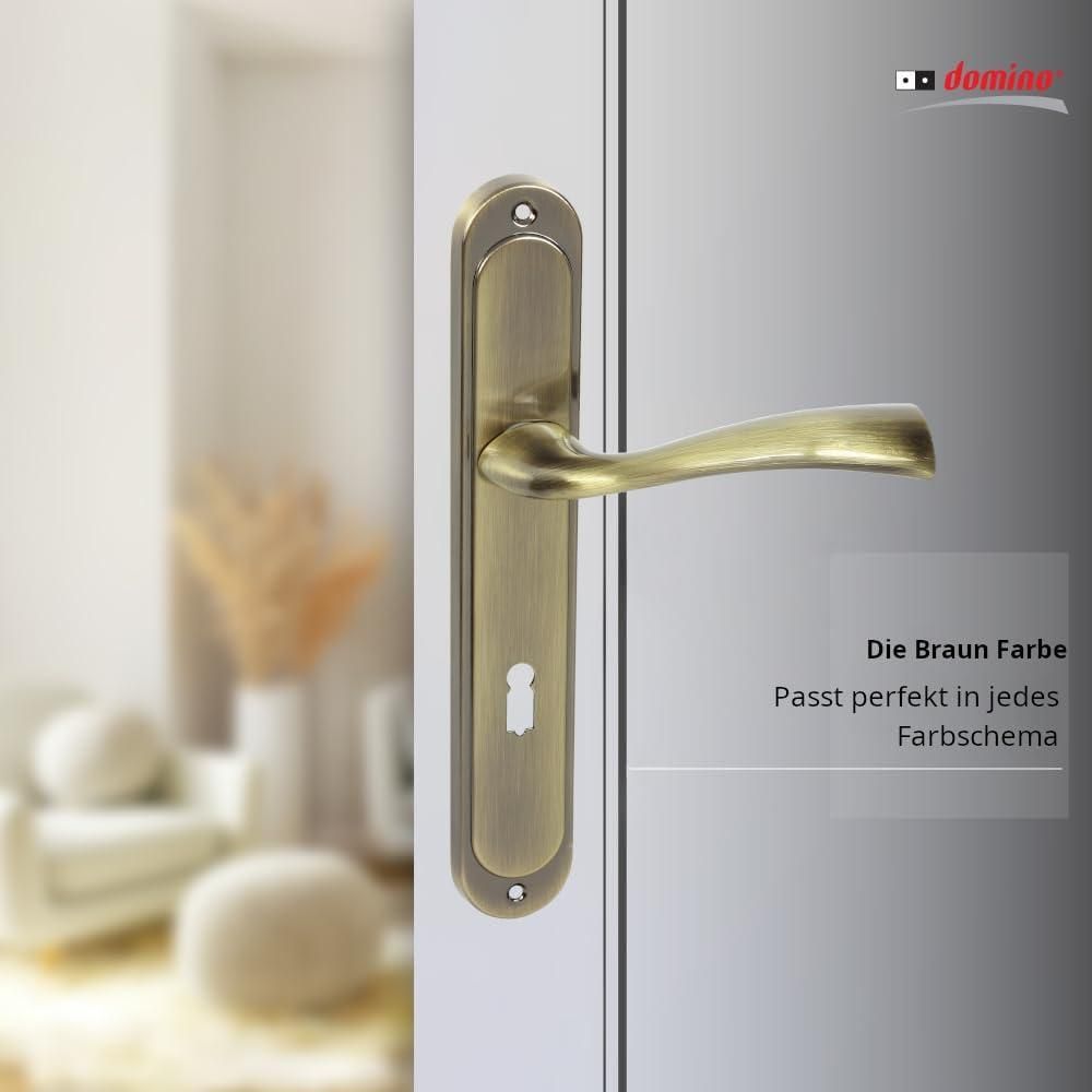 DOMINO Türgriff 72 Drückergarnitur BB-Buntbart | Langschildgarnitur  | Zimmertür, Bürotür, Kellertür & Innentür | L-Form | Aluminium | Bronze | FLY M3