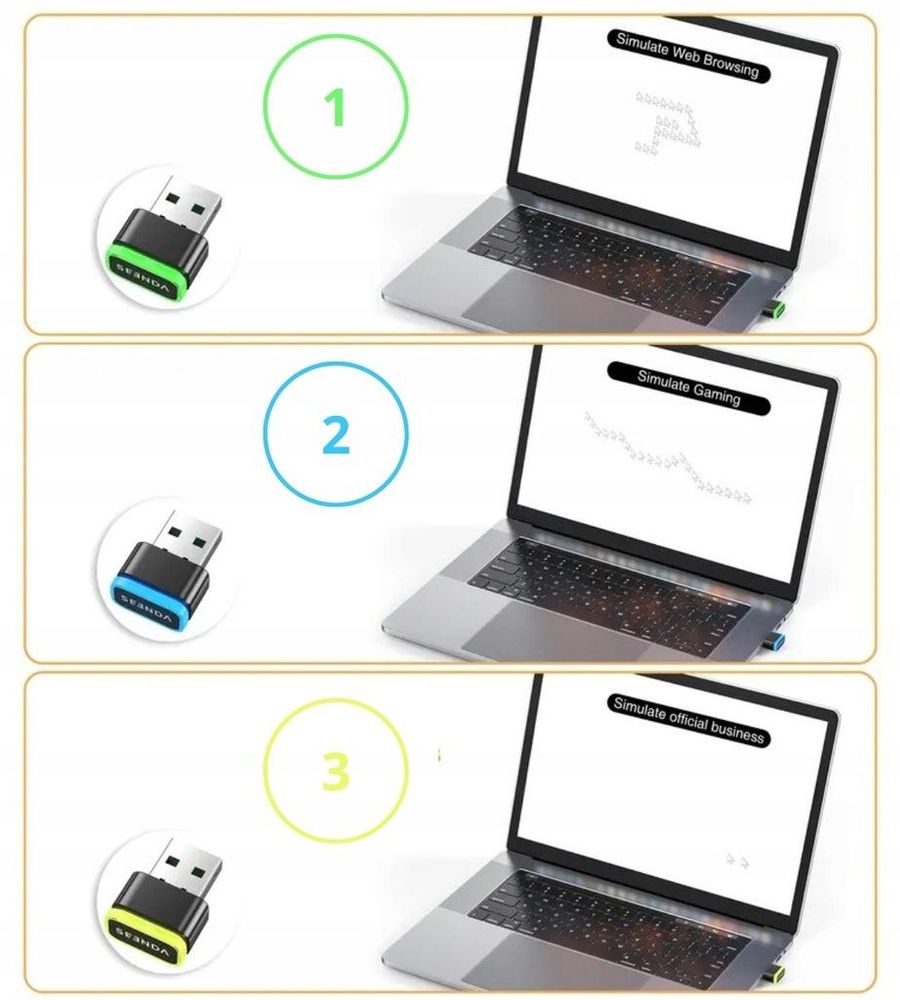 Mausbewegungssimulator Mouse Jiggler USB 3 Modi Fernbedienung