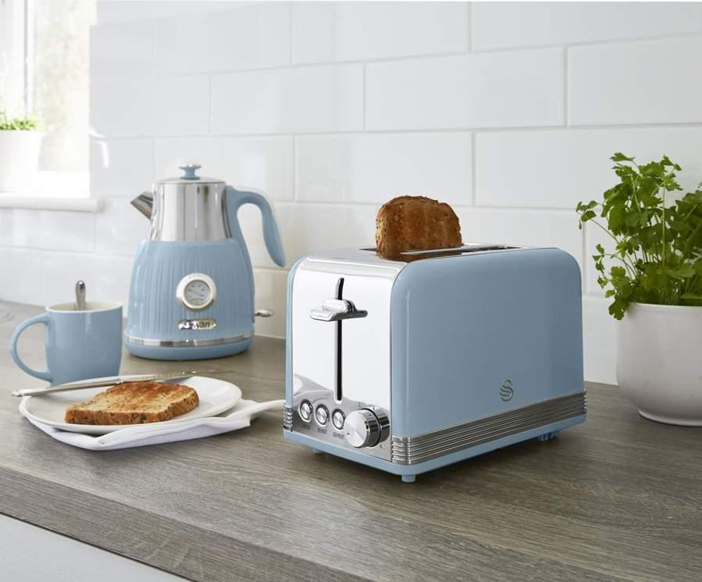 SWAN ST19010YELNEU Retro Toaster Breite Schlitze 2 Scheiben 3 Funktionen 6 Stufen Toasting, Vintage Gelb