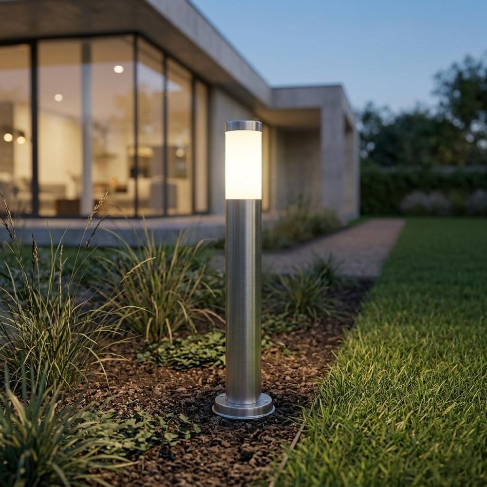 MasterLED Außenleuchte E27 IP44 Pollerleuchte Edelstahl 65cm Silber Wegeleuchte Gartenbeleuchtung Standleuchte