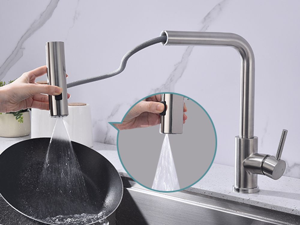 Homelody Küchenarmatur Edelstahl – 360° Schwenkbare Ausziehbare Spültischarmatur mit 3-Funktion-Brause, Wasserhahn Küchen für Flexibles Arbeiten