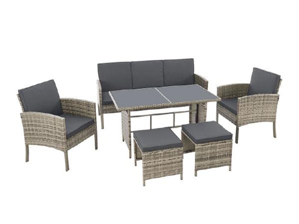 Juskys Polyrattan Gartenmöbel Sitzgruppe Turin Set 6 teilig - Outdoor Möbel grau-meliert