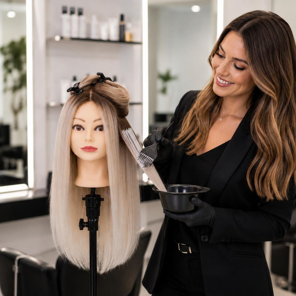 Tête d'entraînement coiffure Jessica cheveux naturels 60 cm avec trépied
