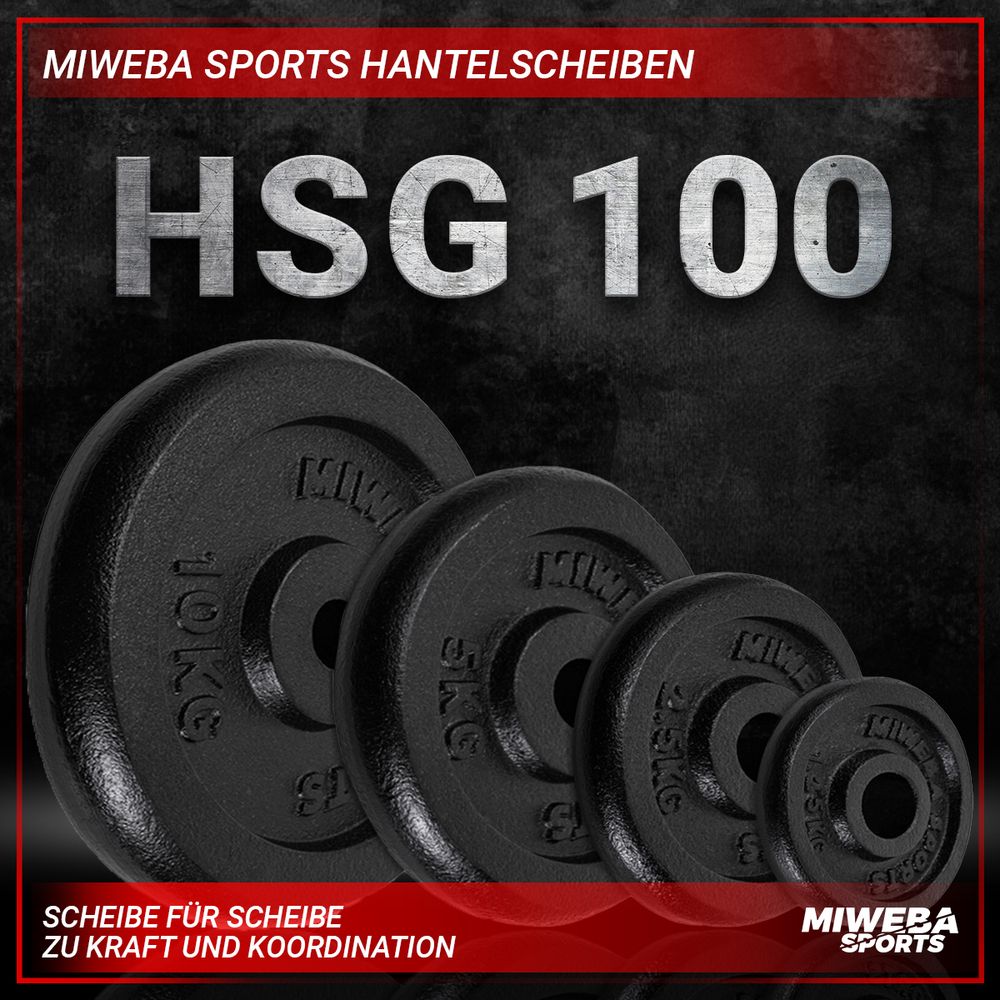 Miweba Sports Hantelscheiben Set | Gusseisen - Hantelgewichte - Gewichtsscheiben - Fitness Scheiben - Gewichte für Hantel - Ø30mm - Schwarz - 2x10 kg