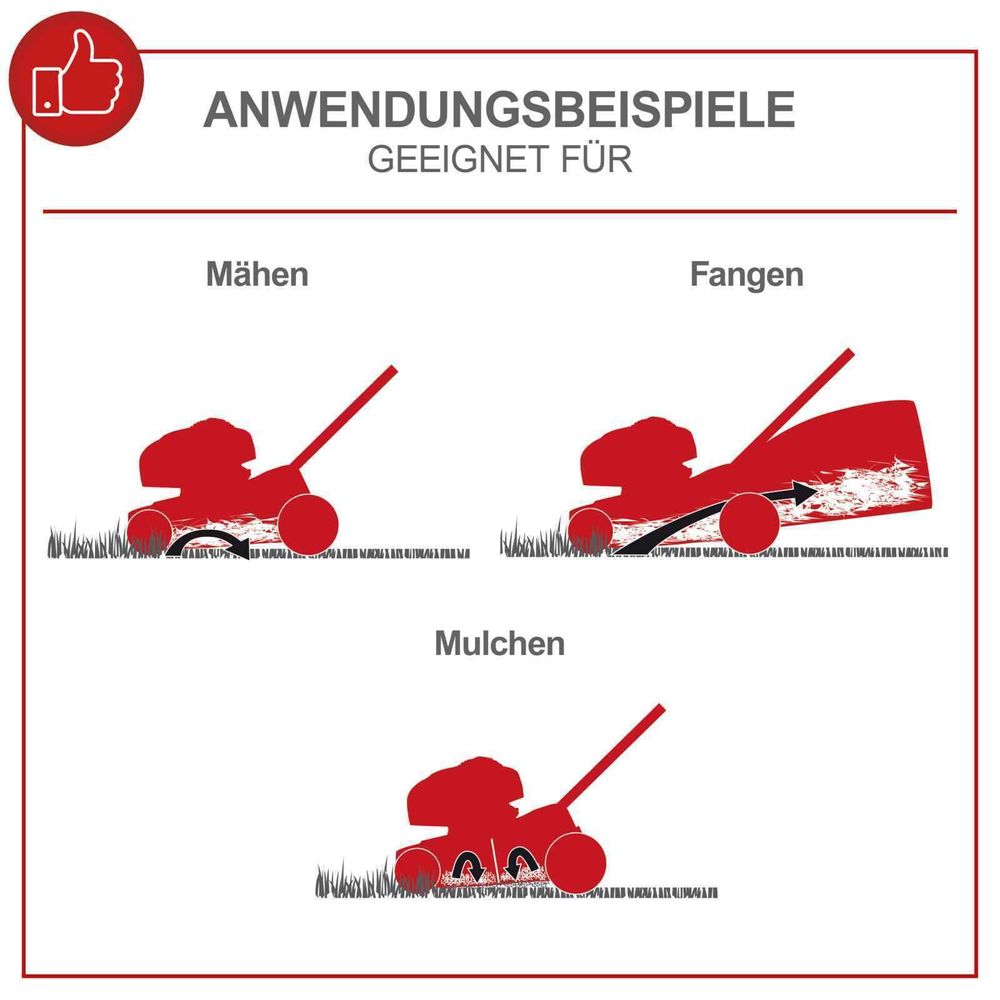 Das Bild zeigt die Keyfacts des Rasenmäher von Scheppach.