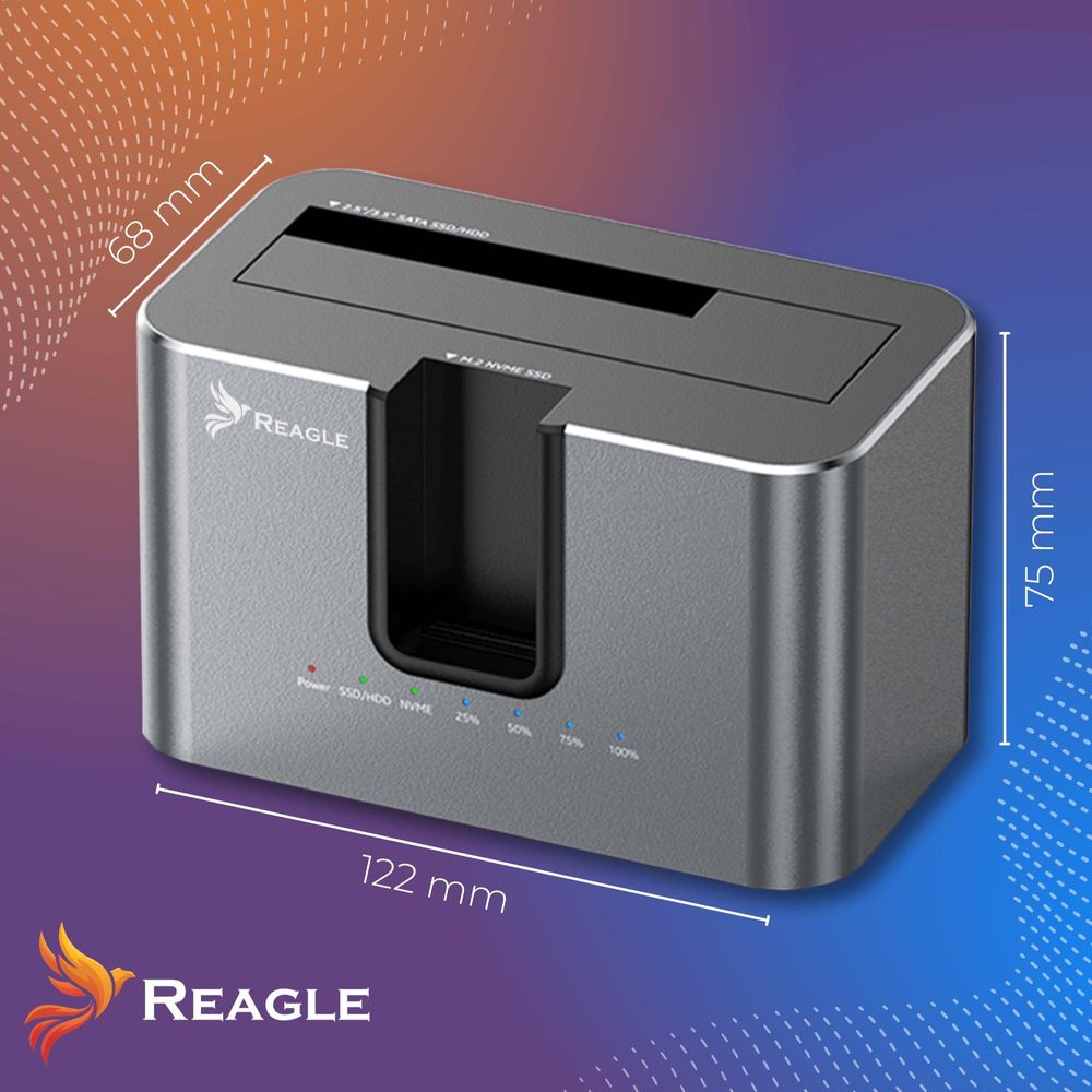Reagle Dockingstation SSD HDD SATA 2,5 3,5 NVMe M.2 – USB Adapter Klonen – Dual Slot Festplattenstation kompatibel PC Laptop